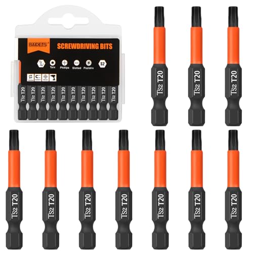 BAIDETS Pro T20 Schrauber Bit Set - Schraubendreher Torx 10 Stück, 50mm Länge, 1/4" Sechskantschaft Bit-Sortiment, mit Spender-Box