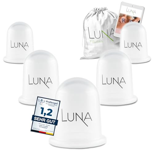 LUNA FitLines - 5er Set Premium Schröpfgläser Silikon in verschiedenen Größen hochwertige Cupping Set - inklusive Anwendungsbuch - Endlich Schluss mit Verspannungen - Anti Cellulite Schröpfen