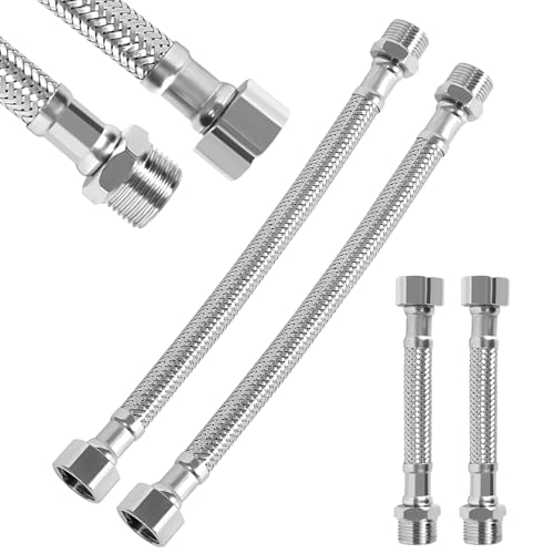Flexschlauch 3/8, 4 Stück 304 Edelstahl Flexschlauch Panzerschlauch 3/8 Zoll, Flexibler Armaturenschlauch Verlängerung Armaturenschlauch für Wasserhahn Bad WC(20cm/10cm)