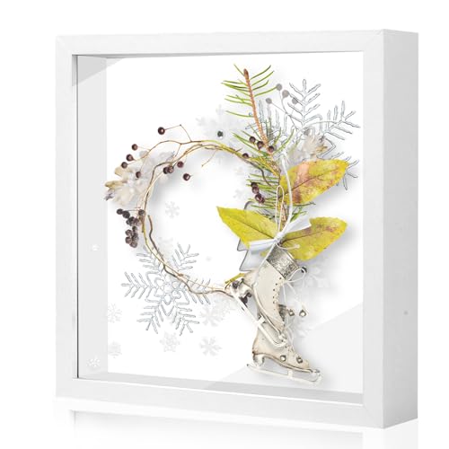 Mozvvco 3D Bilderrahmen 20x20cm,Bilderrahmen Tief zum Befüllen 3D Objektrahmen Weiß,Tief 3cm, 3D Rahmen für Objekte,Quadratisch Objektrahmen Tief für Blumen, Fotos, Hochzeit, Erinnerungsstücke