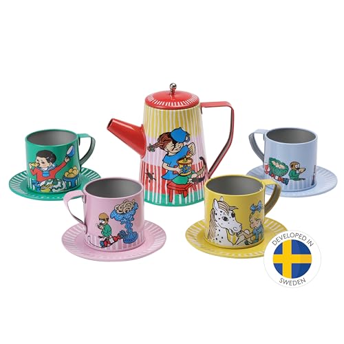 Pippi Kinderservice Spielzeug – Kaffee-Set für Kinder bestehend aus 10 Teilen – Rollenspiel Spielzeug – Offiziell Lizenziertes Pippi-Langstrumpf- Produkt – Perfekt für Kinder ab 3 Jahren