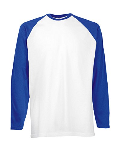 Fruit of the loom Herren Baseball Longsleeve T Langarmshirt, Weiß (White/Royal 053), Large