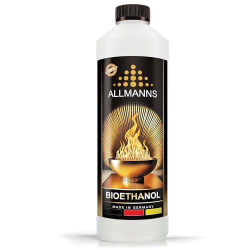 Allmanns Bioethanol 1l 100% | Bio Ethanol 100 Prozent | Reiner Bioalkohol geeignet für Indoor & Outdoor | ideal für Tischkamin Tischfeuer Kaminofen Feuerstelle Feuersäule
