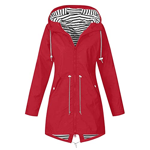 Komiseup Regenjacke Damen Wasserdicht Atmungsaktiv Softshelljacke Elegant Einfarbig Regenmantel Outdoor Leichte Sommerjacke Große Größen Lang Übergangsjacke mit Kapuze Gefüttert Funktionsjacke S-5XL