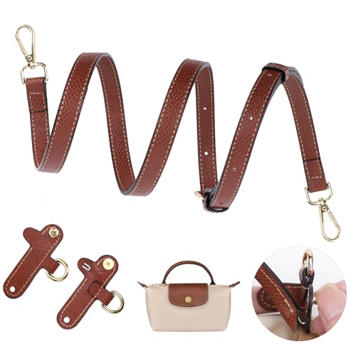 Schultergurt für Longchamp Mini Tasche Damen,Doppelseitiges Leder Cognac Schulterriemen,Einstellbarer No-Punch Taschengurt für Long Champ Henkel,Strap (Breite des Schultergurtes 1,4cm)