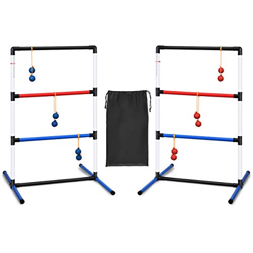 GOPLUS 2er Leitergolf Wurfspiel Set, Spin Ladder aus PVC, Ladder Golf mit Tragetasche, Score-Tracker-Klemme, mit 6 Doppelkugeln, Geschicklichkeitsspiel für alle Altersgruppe