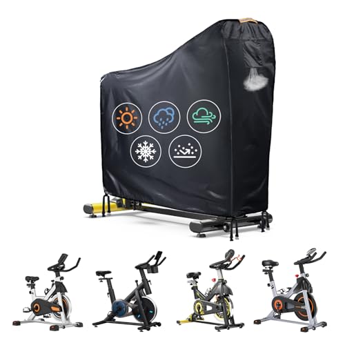 Heimtrainer Fahrradabdeckung Wasserdicht,420D Oxford Spinning Bike Indoor Staubdichte Schutzabdeckung,UV-beständig Universal Heimtrainer Schutzabdeckung mit Wasserdichten Streifen & Belüftungsöffnunge
