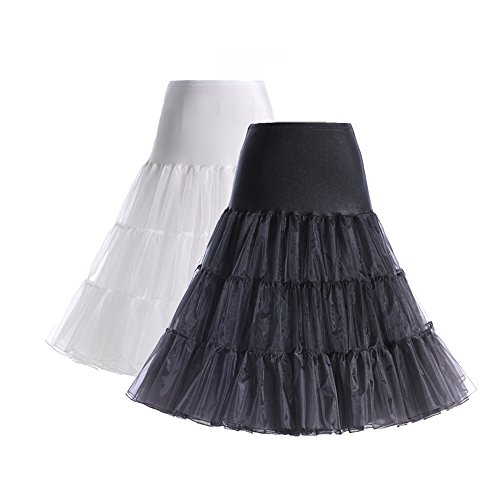 Boolavard® 50er Jahre Petticoat Vintage Retro Reifrock Petticoat Unterrock für Wedding bridal Petticoat Rockabilly Kleid in mehreren Farben (L-XXL, 2er Gesmicht (Schwarz + Weiss))