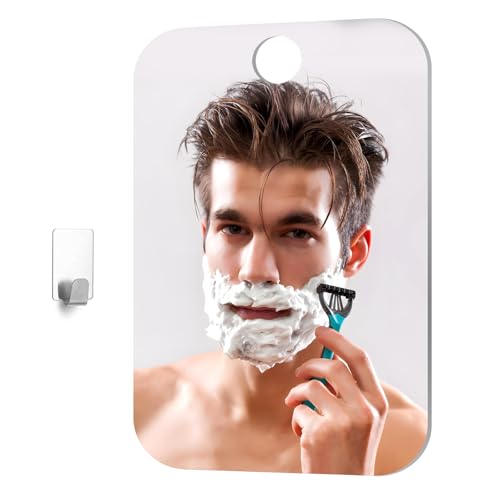 Tyqour Rasierspiegel Duschspiegel Reise Fogless-Duschspiegel 13x17cm, Schminkspiegel Für Die Dusche, Rahmenloser Duschspiegel Unbreakable Fogless Shower Mirror, Inkl. 1 Klebehaken