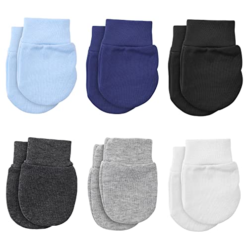 6 Paar Babyhandschuhe Baumwolle Fäustlinge Anti-Grab Fäustlinge für 0-6 Monate Baby Jungen und Mädchen(Blau, Marineblau, Schwarz, Grau, Dunkelgrau, Weiß)