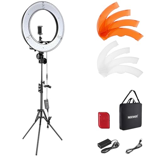 NEEWER Ringlicht mit Stativ Set: 18 Zoll/45cm Außen 55W 5600K Dimmbare LED Ringleuchte mit Bluetooth Fernbedienung für Handy/Kamera für YouTube TikTok Self Porträt Foto, Tätowierer, Make up, Salons