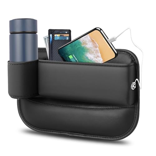WODHMIEY Autositz LüCkenfüLler, Handgefertigter Leder SitzlüCken Organizer Mit Flanellfutter, Mehr Stauraum FüR Auto-Essentials.Ideal FüR Telefone
