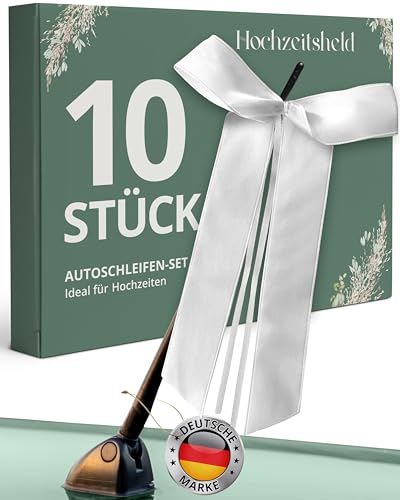 HOCHZEITSHELD Autoschmuck Hochzeit 10 Hochzeitsschleifen fürs Auto - Stabile weiße Schleifen Hochzeit perfekt geeignet als Hochzeit-Autoschleifen oder Gastgeschenk Hochzeit - Auto Deko-Hochzeit weiss