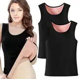 PRITOK Damen Innenfleece Tank Tops: 2 Stück Ärmellose Warm Pullover Ärmellos Thermounterwäsche Base Thermo Unterhemden Damen Warm Basic Top Winter Thermohemd, Schwarz