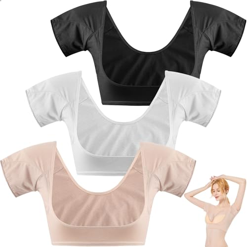 NATOSU 3er Pack Sweat Shirts Damen Atmungsaktiv Schweißschutz Achselschweißweste Damen Saugfähige Kurzarmweste Achselpflege Shirt Anti schweiß shirt für Yoga Sport （L）