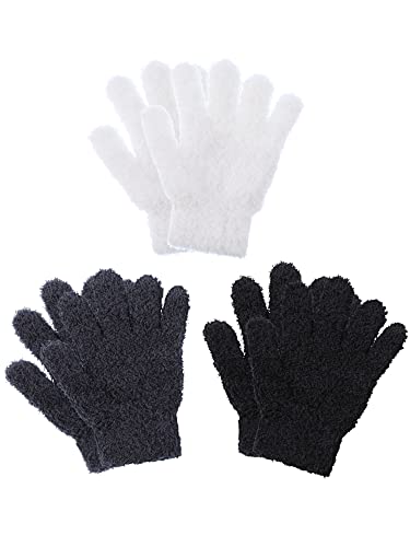 Geyoga 3 Paar Kinder Strickhandschuhe Winter Warme Vollfinger Handschuhe (Dunkelgrau, Schwarz, Weiß, L)