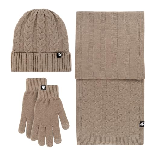 WKAYsIV Flauschiger Schal warmer Hut, langer Schal, Handschuhe, Set für Damen und Herren Damen Loopschal(Braun,Einheitsgröße)