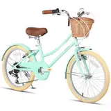 Glerc Missy 20" Zoll Mädchen Cruiser Kinder Fahrrad 6-Gang Teen Hybrid City Fahrrad für Jugend Alter 6 7 8 9 10 11 12 Jahre alt mit Weidenkorb & Leichtgewicht, Mintgrün