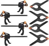 KAHEIGN 8Pcs Quick Grip Klemmen Schnellgriffklemmen Set, 4pcs 4-Zoll Schnellspannklemme Ratschenstangenklemmen Einhandstangenklemme und 4pcs Federklemmen für Holz Schnelle und einfache Klemmung