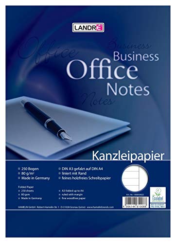 Landré Kanzlei-Papier A3 auf A4 gefalzt, liniert mit Rand rechts, 80 g/m², 250 Bogen