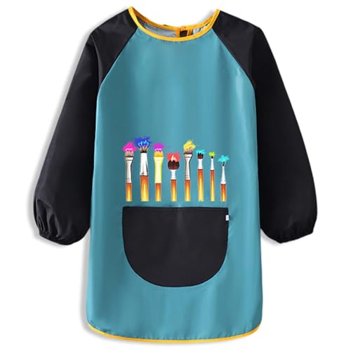 Ynkkvre 1 PCS Wasserdicht Kinder Malkittel, Bastelschürze mit Ärmeln Malkittel Kinder, Kochschürze Kinder Bastelschürze Kinder Malschürze mit Ärmeln und Taschen für Schule Kunst Malerei Kochen.