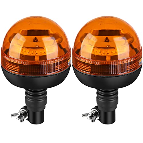 Justech 2x 24LEDs Rundumleuchte Amber Rundumkennleuchte Blinkleuchte Bernstein Drehblitzleuchte mit 3 Beleuchtungsmodi Flexibel DIN Masthalterung Traktor Warnleuchte mit R10 E9