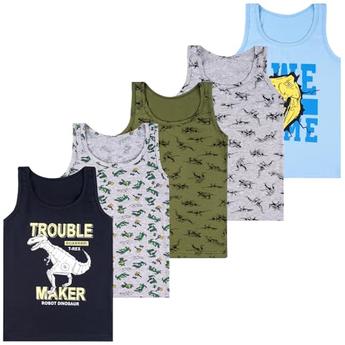 LOREZA ® 5 Pack Jungen Unterhemden aus Baumwolle Tank Top (116-122 (6-7Jahre), Modell 8)