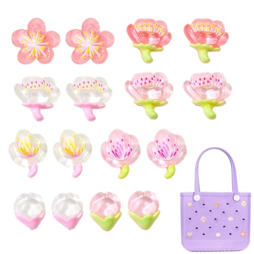 Strandtasche Blumendekor,Strandtasche Blumenzubehör,16 Stück Gummi-Strandtaschen-Dekoration - Gummiwasserdichte bunte Dekoration, modische Blumentaschendekoration für Frauen, Mädchen-Strandtasche