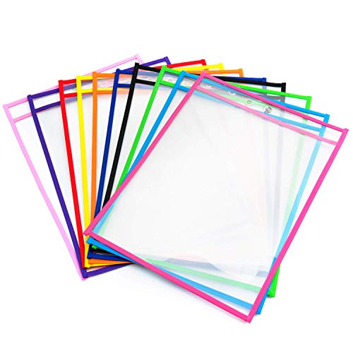 Diealles Shine Abwischbare Durchsichtige Hüllen, 10 Stück Reusable Dry Erase Pockets Schreibwaren Lieferungen für Büro und Schule, 35.5×25.5 cm