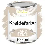 Creative Deco Beige Kreidefarbe 1000 ml | Möbellack, Möbelfarbe | Für Landhaus, Vintage-Stil, Decoupage, Möbel-Renovierung | Matt Abwaschbar | Wisch- und Gradient-Effekt möglich