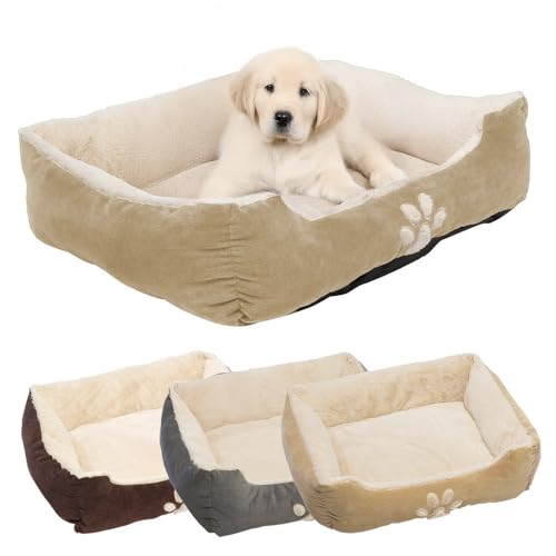 Petnic - Hundebett ca. 60x48x18 cm - Beige - Plüsch flauschig mit Rand weich für kleine bis mittelgroße Hunde Katzenbett Hundekissen Haustierbett eckig ca. 60x50 cm - Murago