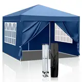 LEADZM Pavillon 3x3m Pop-up Faltpavillon,Wasserdichter,Winterfest,Höhenverstellbar,UV Schutz 50+,Gartenzelt,Partyzelt,Camping,Stahlrahmen,mit 4 Seitenteilen,Blau