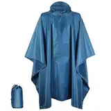 KUOGAS Wasserdicht Regenponcho Herren & Damen, Wiederverwendbar 3-in-1 Wasserdichter Poncho Regenjacke Unisex, für Camping, Wandern (Universalgröße, Blau)