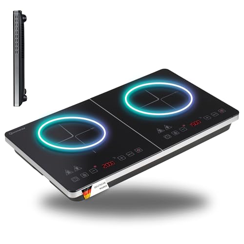 Sommertal Induktionskochfeld 2 Platten 3500W - Super Slim Design, tragbar, bis 240 °C, 4h Timer, Touch-Bedienung, Induktionskochplatte doppelt, Induktionsplatte, Induktionsfeld