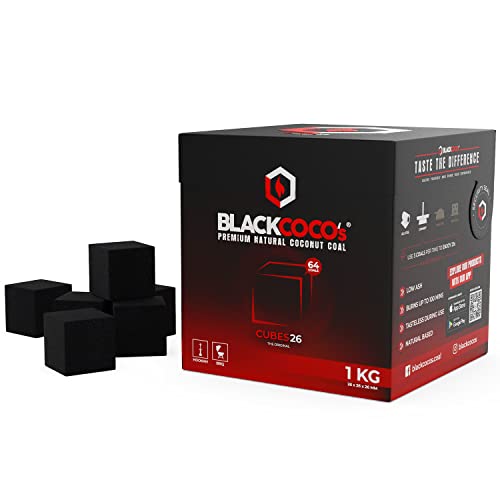 BLACKCOCO’s - 1 KG Premium Shisha Kohle Naturkohle Kokosnuss und BBQ - Hochwertige Kokos Coal Briketts für Wasserpfeife & Grill - Shisha Würfel Kohlen & Grillkohle mit Langer Brenndauer