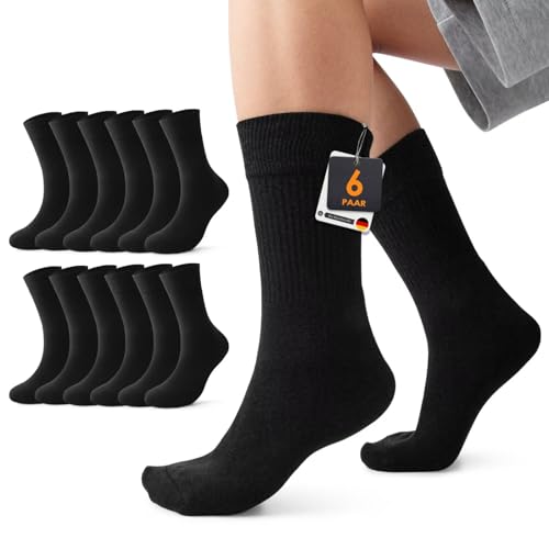 Mowenti Socken Herren Damen 39-42 Warme Crew Tennissocken Baumwolle Herrensocken Schwarz Wandersocken Frottee Sportsocken Lange Damensocken Männer Laufsocken 6 Paar