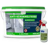 derendo Anti Schimmelfarbe 2.0 für feuchte Räume Badezimmer Schlafzimmer Wandfarbe innen weiß sehr hohe Deckkraft Schimmelbeseitigung Schimmelentferner Langzeitschutz (2.5 Liter + Schimmelentferner)