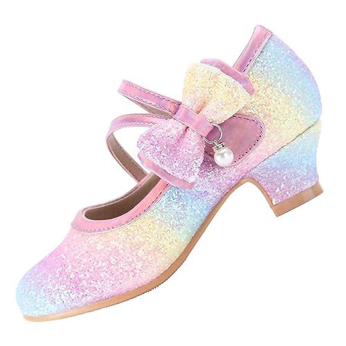 EIGHT KM Mädchen High Heel Kleidschuhe Mary Jane Prinzessin Hochzeitsparty Pumps EKM7035 Funkeln Glitzer Perle Kristall Regenbogen EU Kleinkind Größe 31