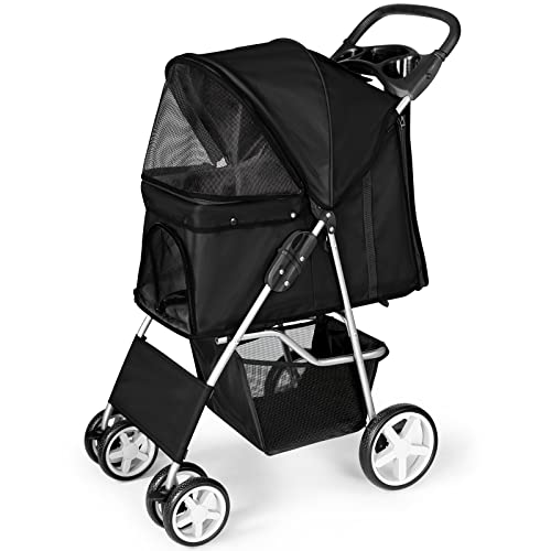 Display4top Pet Travel Kinderwagen Hund Katze Kinderwagen Kinderwagen Jogger Buggy mit 4 Rollen (Schwarz)