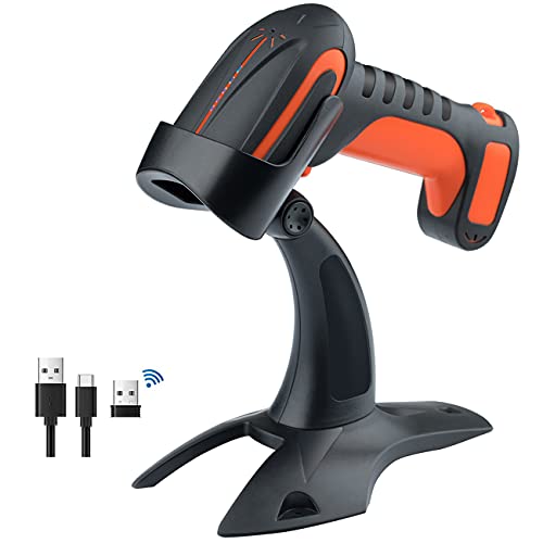 Tera Pro 3 in 1 Extreme Leistung Barcodescanner Kabellos 1D 2D QR Bluetooth Kabellos 2,4G & Kabelgebunden USB-C Industriell 1D Barcode Scanner 2500mAh Exzellente Fallfestigkeit mit Ständer 8100 Orange