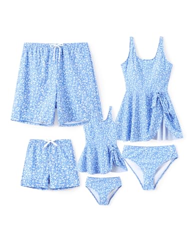PATPAT Familien-Bademode, Blumenmuster, Tankini, Badeanzüge und Badehose, Blau floral, 3-4 Jahre