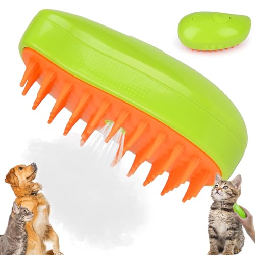 Steamy Cat Brush, 3-in-1-Dampfbürste für Katzen Katzenbürste mit Dampf Hundebürste Haustierbürste Haustier Bürsten Selbstreinigende Zupfbürste, Für Katzen Hunde Massage Selbstreinigung (Gelb)