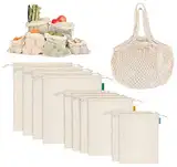 Anstore Obst-und Gemüsebeutel 11er Set,Wiederverwendbare Einkaufstasche Baumwollbeutel Gemüsebeutel,Plastikfrei Einkaufsnetze Obst-Gemüsenetze Brotbeutel Waschbar (2*S,4*M, 4*L+1 Aufbewahrungstasche)