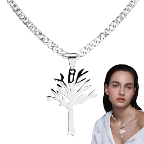 Nybhyjka Blattloser Baum-Halskette, Stammbaum-Halskette, Baum-Anhänger-Halsketten Aus Edelstahl,Edelstahl Halskette Kette Silber Gold Hohl Baum Des Lebens Zierliche Halsketten, Unisex-Baumketten