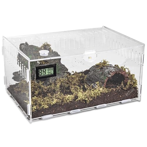 Acryl Terrarium Schnecken Terrarium: Reptile Fütterungsbox 30 * 20 * 15cm, Transparent Schnecken Mini Terrarium, Kriechender Haustier Acryl-Terrarium-Behälter für Reptilien, Schnecken, Spinnen