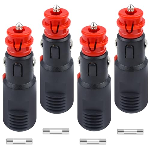 4 Stück Zigarettenanzünder Stecker Auto Stecker 12V-24V Sicherheits-Universalstecker Normstecker mit 8A 10A Sicherung für Auto LKW PKW Motorrad Kühlbox Navi Auto-Handstaubsauger