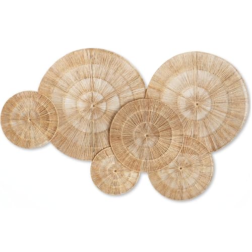 CHI AN HOME Weidengeflecht 58,4 cm Jute-Wanddekorkörbe, Set mit 6 extra großen gewebten Jute-Wandplatten, 58,4 cm, 53,3 cm, 38,1 cm, 33 cm, 30,7 cm, dekorative Körbe für Wandkunst, Wandbehang für