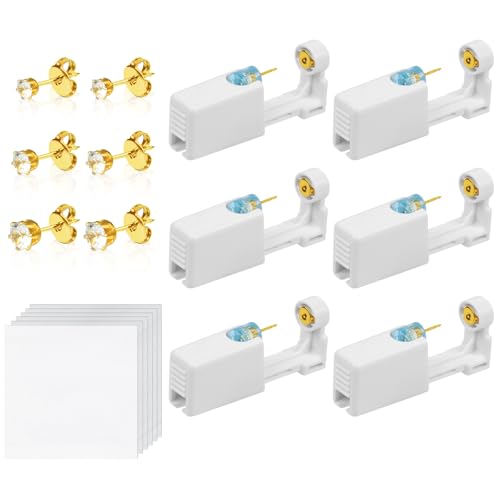 Aucuu 6 Stück Ohrlochstechpistole, Ohrloch Stecher, Steril-Steril Sicherheits Ohrlochpistole, Piercing Pistole mit Ohrstecker, Schmerzfreies Selbst-Piercing-Werkzeug