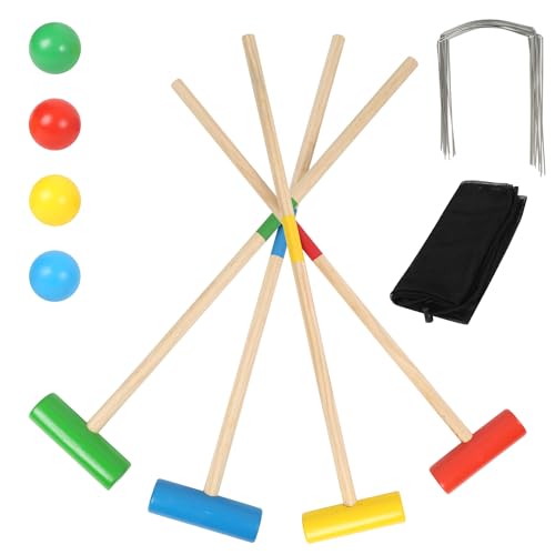 Fiqops Krocket Spiel 2-4 Spieler Croquet Set Krocketspiel mit Tasche Kinder Erwachsene Holzspielzeug Outdoor Familie Gartenspiel Geschicklichkeitsspiel