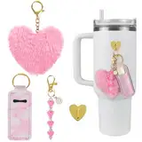 Janhavi Stanley-Accessoires mit Lippenstift-Halter, Stanley-Cup-Buchstaben-Anhänger mit Herzkette für Mädchen und Frauen, personalisierbar, Metall, Ohne Edelstein.